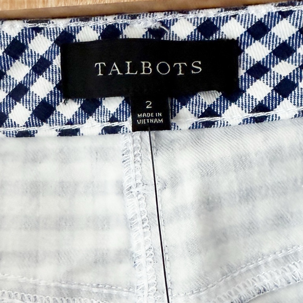 Talbots Navy and White Gingham Denim A-Line Skirt Size 2 Preppy Casual Coastal - Picture 10 of 12